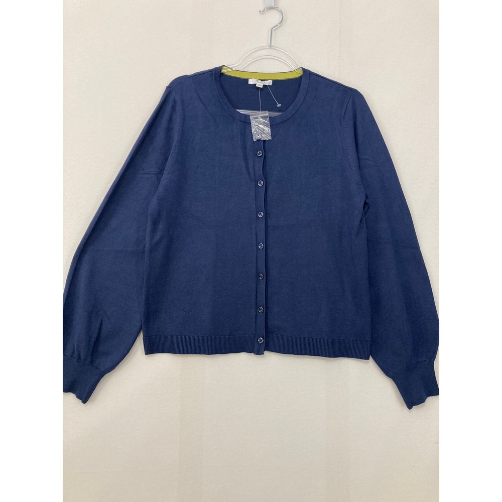 New 89th + Madison Cardigan XL Navy Puff Sleeve Button Lightweight Preppy